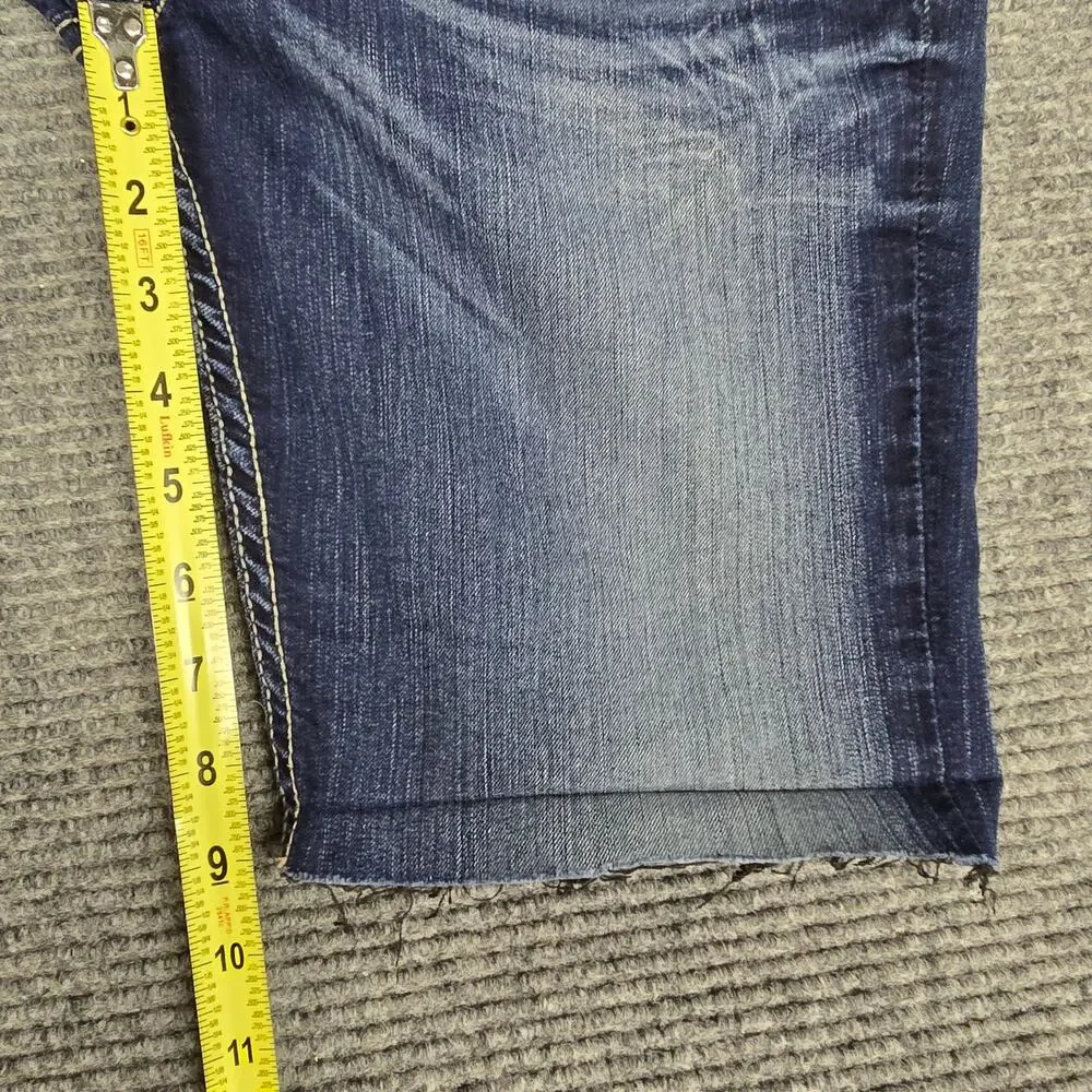 BKE Wendi Womens 26 Dark Wash Denim Bermuda Cutoff Shorts Rhinestone Stretch
